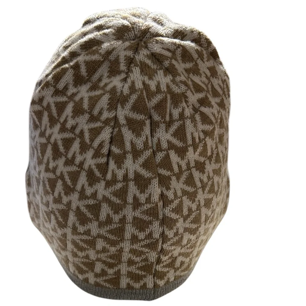 Michael Kors Gold & Cream Logo MK Patterned Beanie